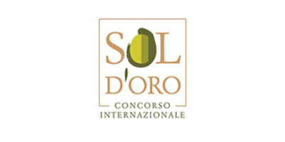 Logo of the international olive oil competition "Sol d'Oro" with elegant typography in gold and green, where the "O" in "Sol" is replaced by a stylized olive, and the wording "Concorso Internazionale" at the bottom.