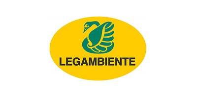 Legambiente logo on a yellow oval background, with the association's symbol — a stylized green swan — and the inscription "LEGAMBIENTE" in green characters.